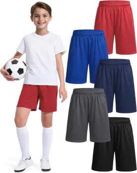 5 Pack Boys Basketball Shorts Kids Youth Athletic Short Boy Quick Dry Sport Clothes with Pockets Size 7-14 Years