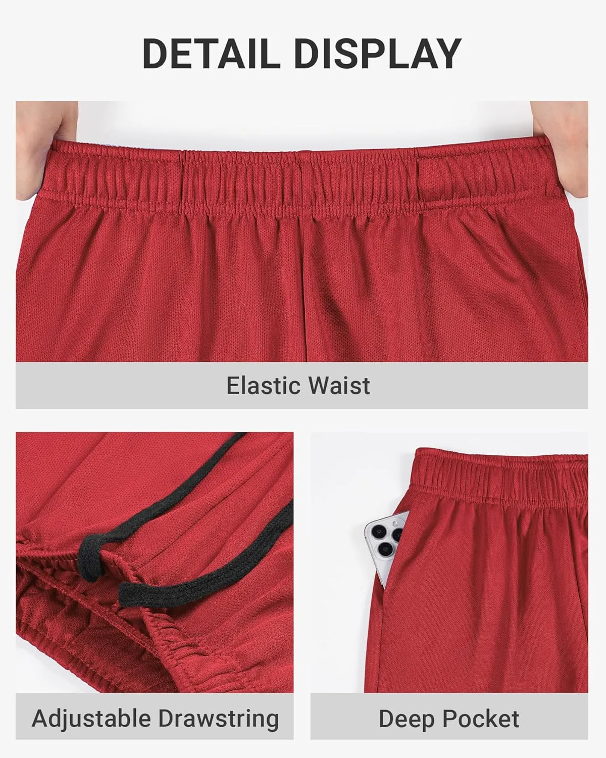 5 Pack Boys Basketball Shorts Kids Youth Athletic Short Boy Quick Dry Sport Clothes with Pockets Size 7-14 Years