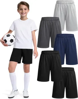 5 Pack Boys Basketball Shorts Kids Youth Athletic Short Boy Quick Dry Sport Clothes with Pockets Size 7-14 Years