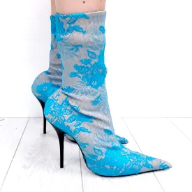 BALENCIAGA BLUE LACE KNIFE BOOTIES - SIZE 41