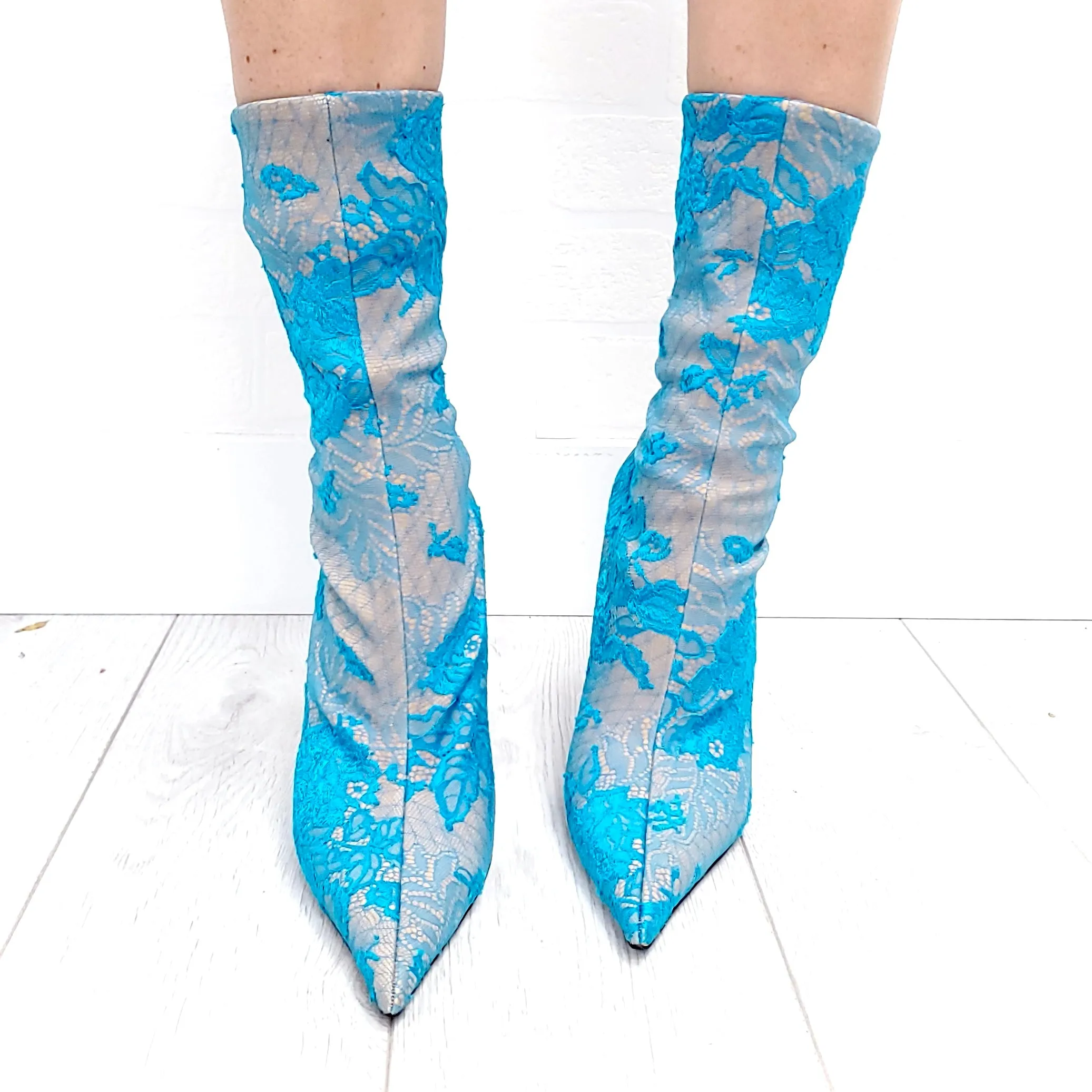 BALENCIAGA BLUE LACE KNIFE BOOTIES - SIZE 41