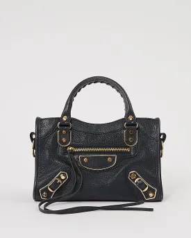Balenciaga Navy Leather Metallic Edge Mini City Bag