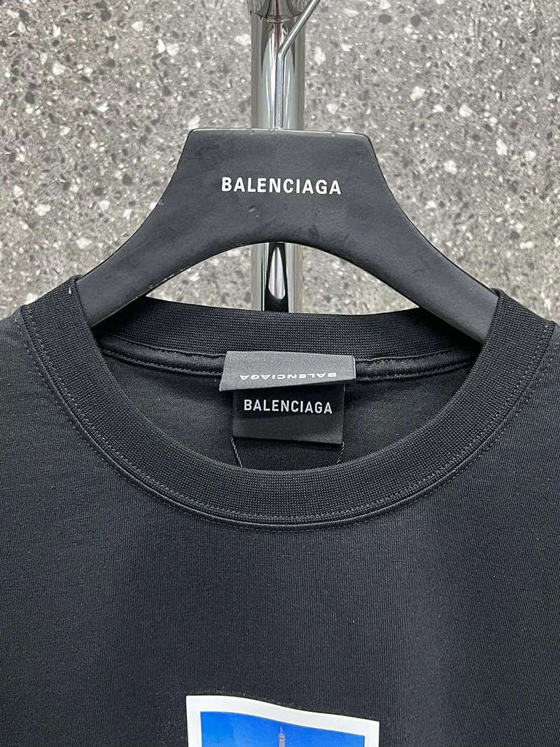 Balenciaga Paris By Day Tight T-shirt Black Faded