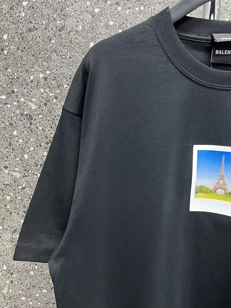 Balenciaga Paris By Day Tight T-shirt Black Faded