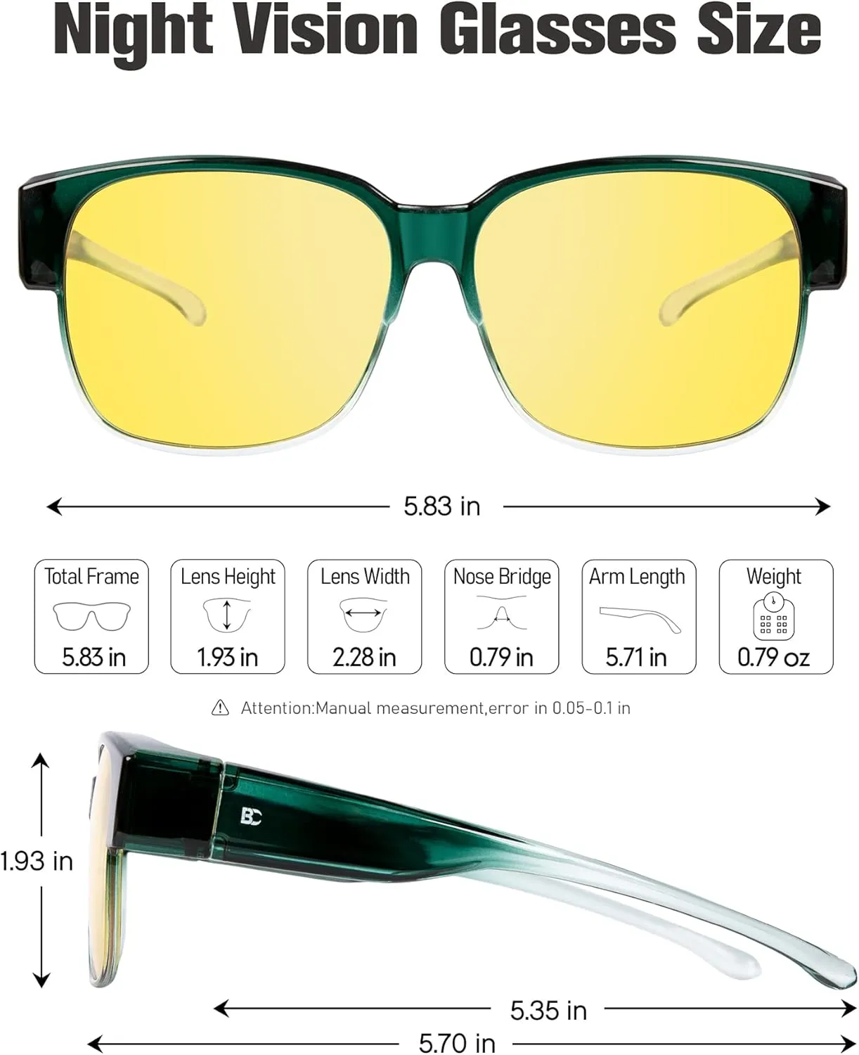BIRCEN Polarized Fit Over Sunglasses: Wear Over Glasses Sunglasses Wrap Around Fitover Shades for Men Women UV Protection