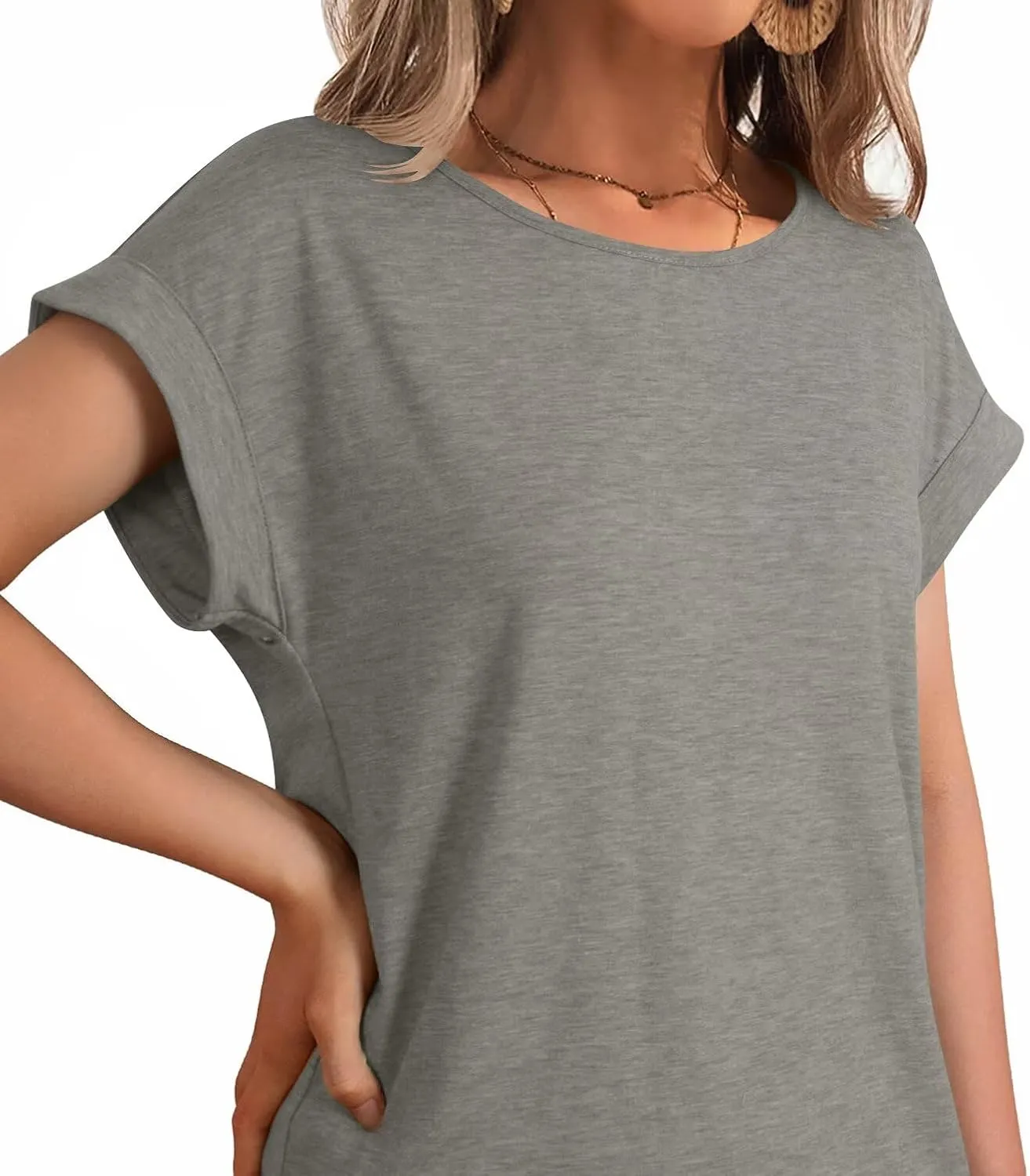 Bliwov Womens T Shirts Spring Summer Tops Cap Sleeve Crew Neck Casual Business Dressy Blouses Beach Clothes Fashion Outfits