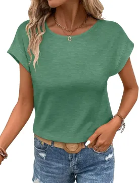 Bliwov Womens T Shirts Spring Summer Tops Cap Sleeve Crew Neck Casual Business Dressy Blouses Beach Clothes Fashion Outfits