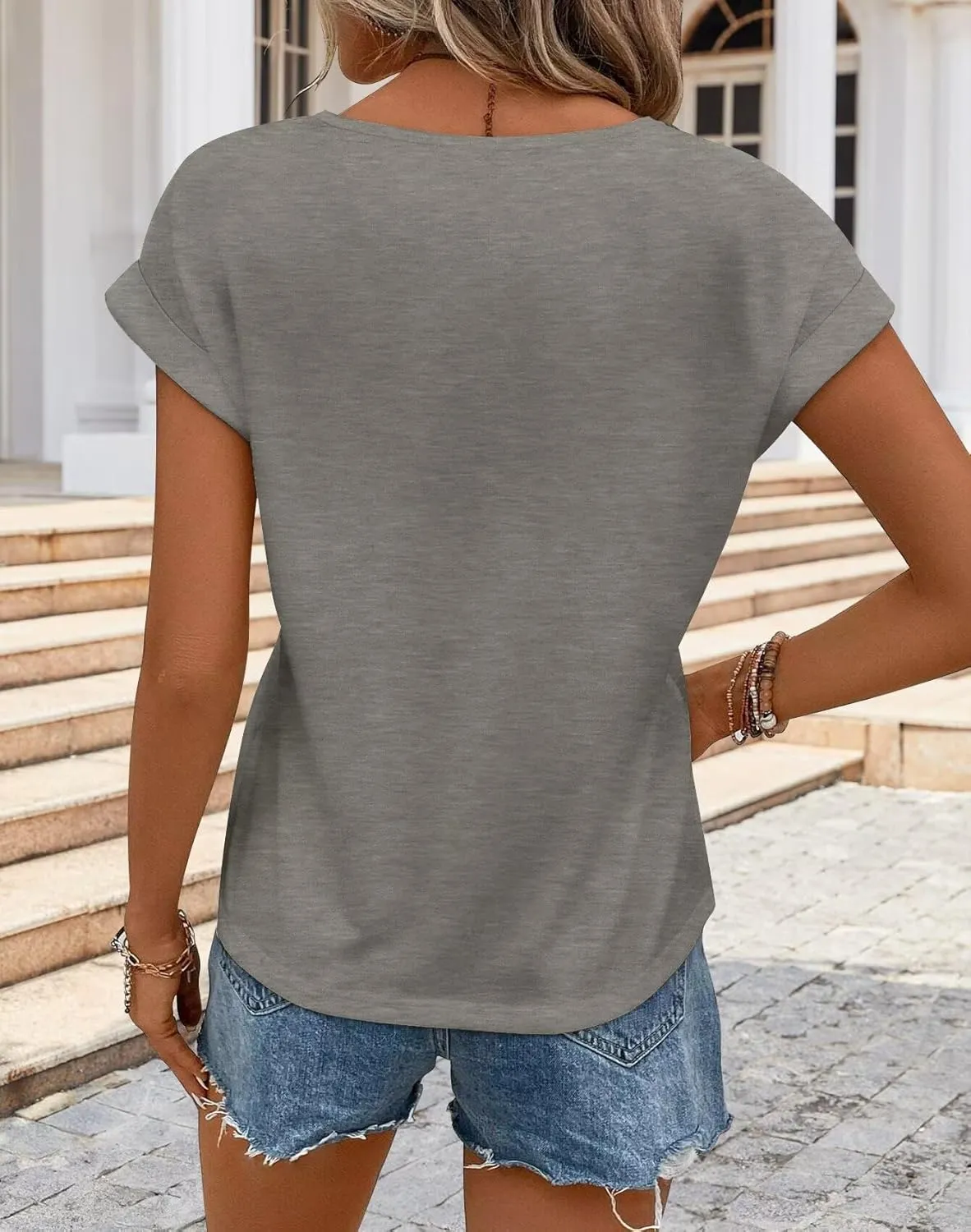 Bliwov Womens T Shirts Spring Summer Tops Cap Sleeve Crew Neck Casual Business Dressy Blouses Beach Clothes Fashion Outfits