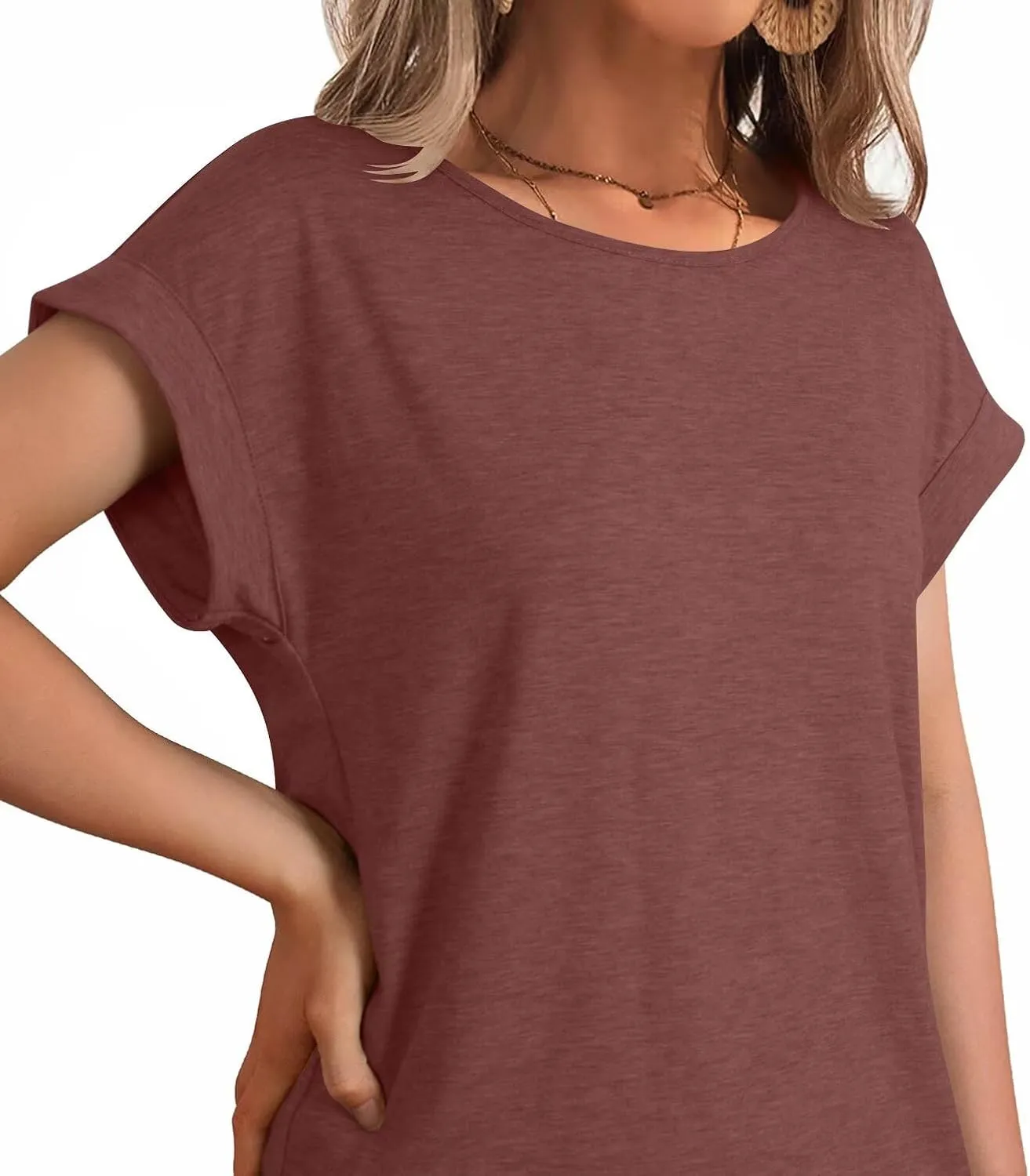 Bliwov Womens T Shirts Spring Summer Tops Cap Sleeve Crew Neck Casual Business Dressy Blouses Beach Clothes Fashion Outfits