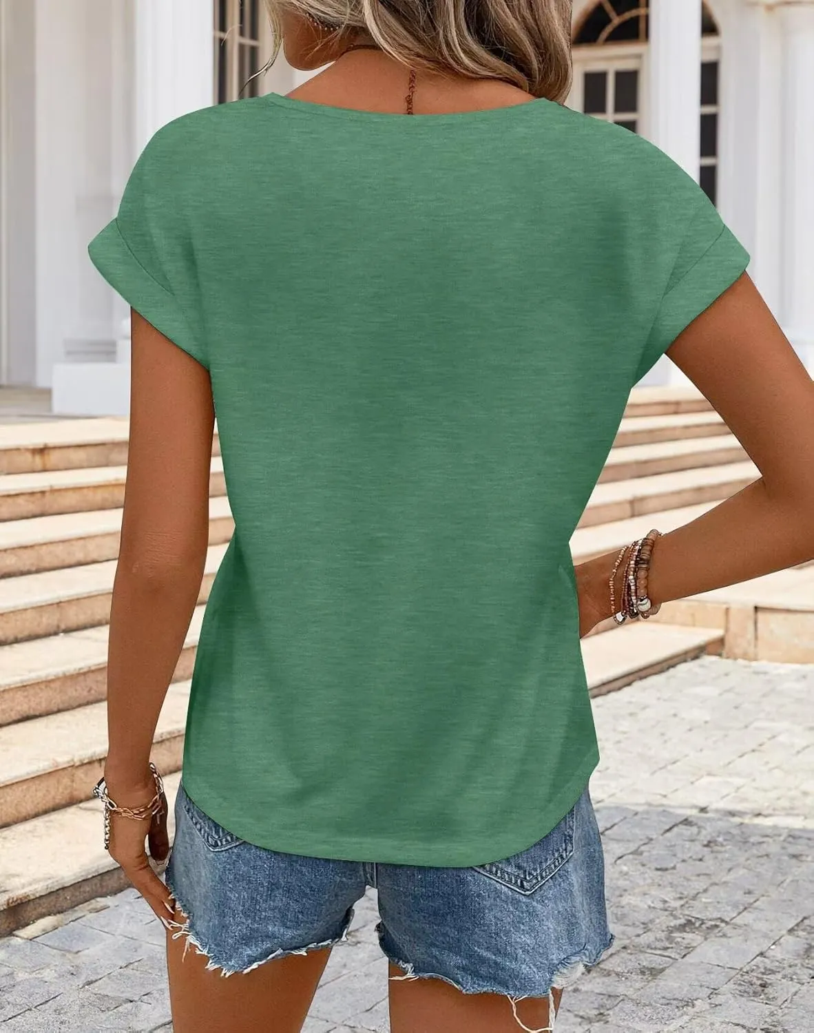 Bliwov Womens T Shirts Spring Summer Tops Cap Sleeve Crew Neck Casual Business Dressy Blouses Beach Clothes Fashion Outfits