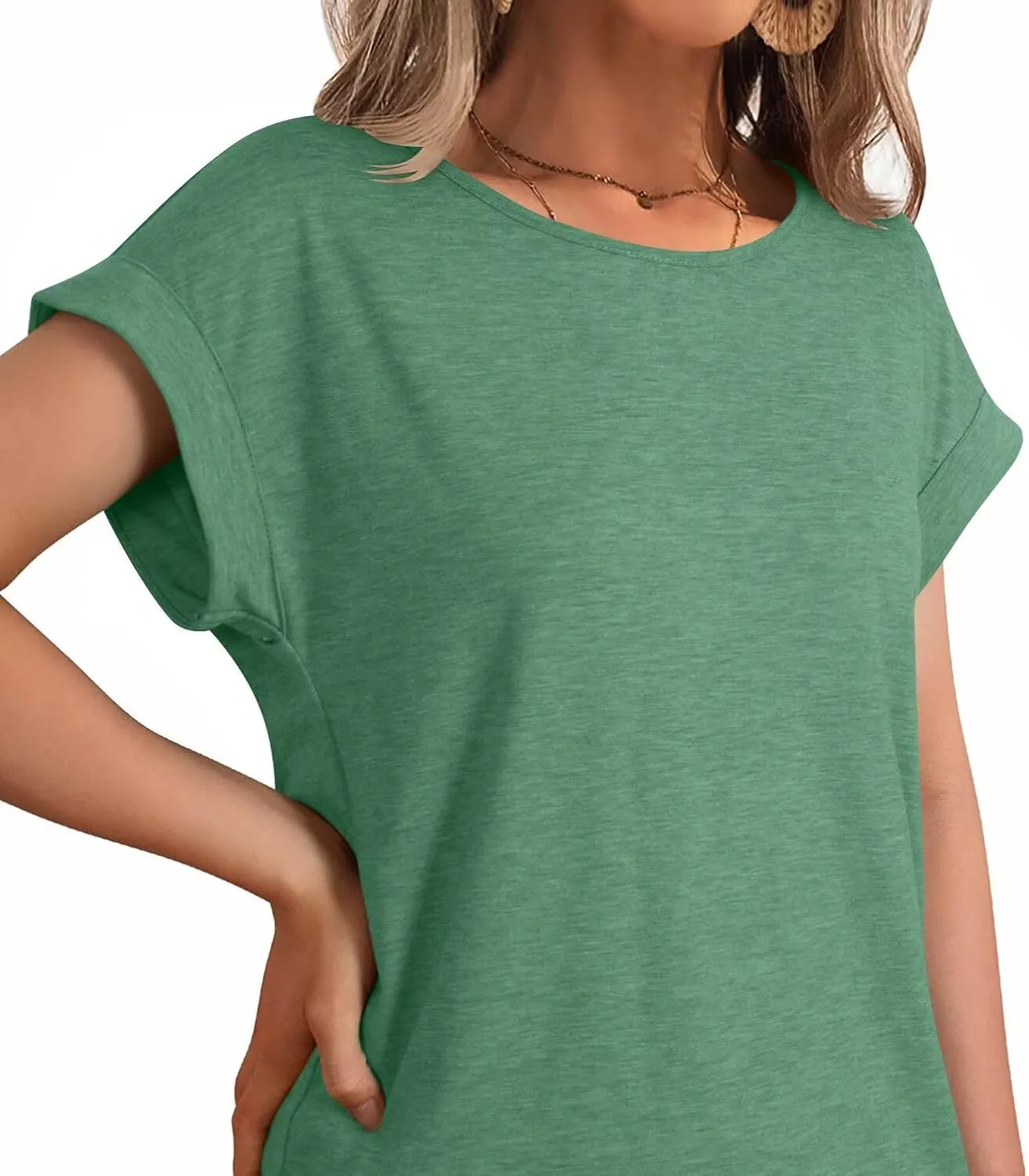 Bliwov Womens T Shirts Spring Summer Tops Cap Sleeve Crew Neck Casual Business Dressy Blouses Beach Clothes Fashion Outfits