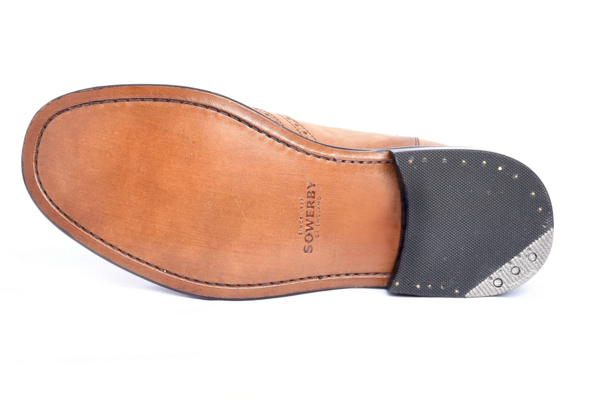 Brown Greasy Leather Brogue Dealer Boots - The Sowerby Cheltenham