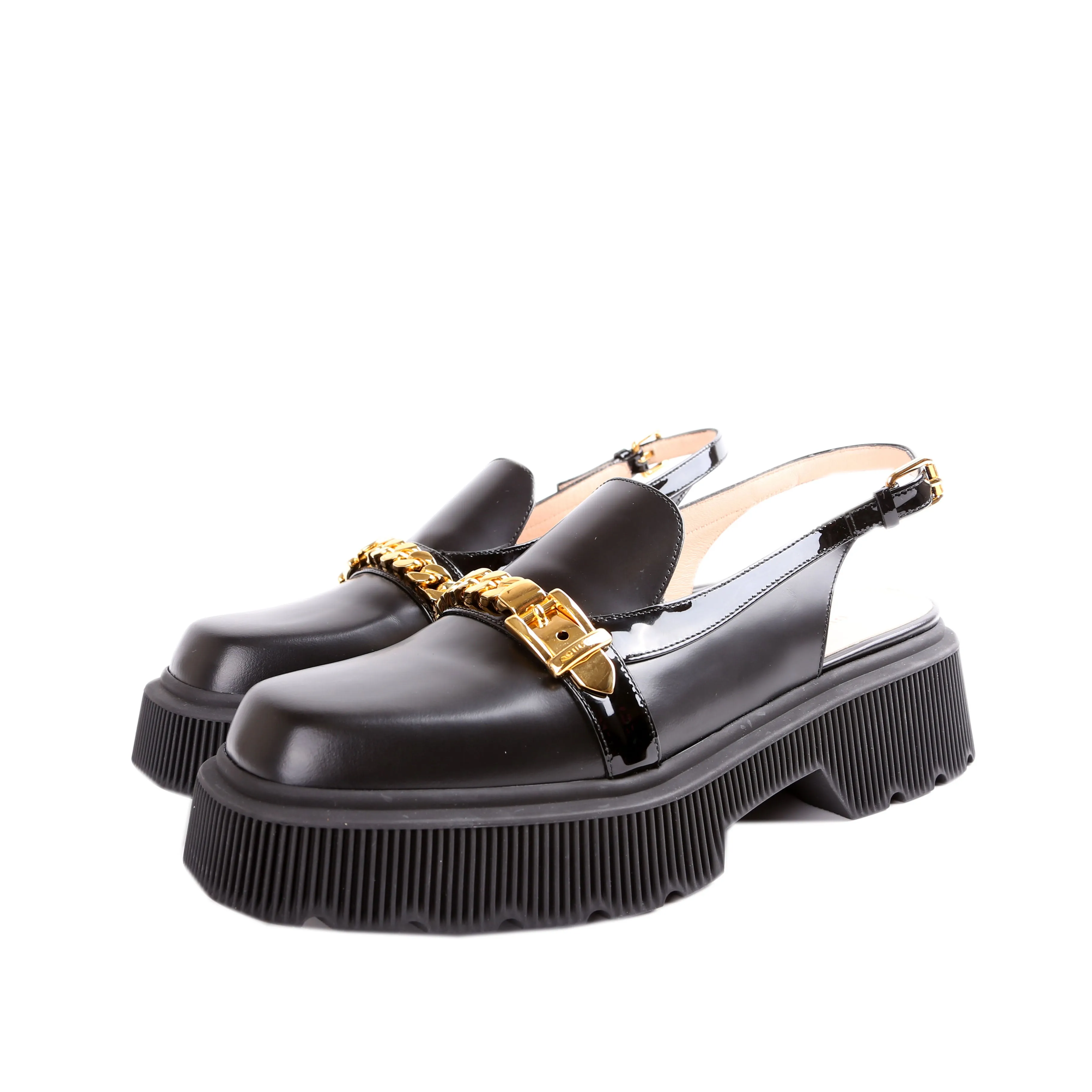 Calfskin Hundler Chain Slingback Loafers Size 40.5