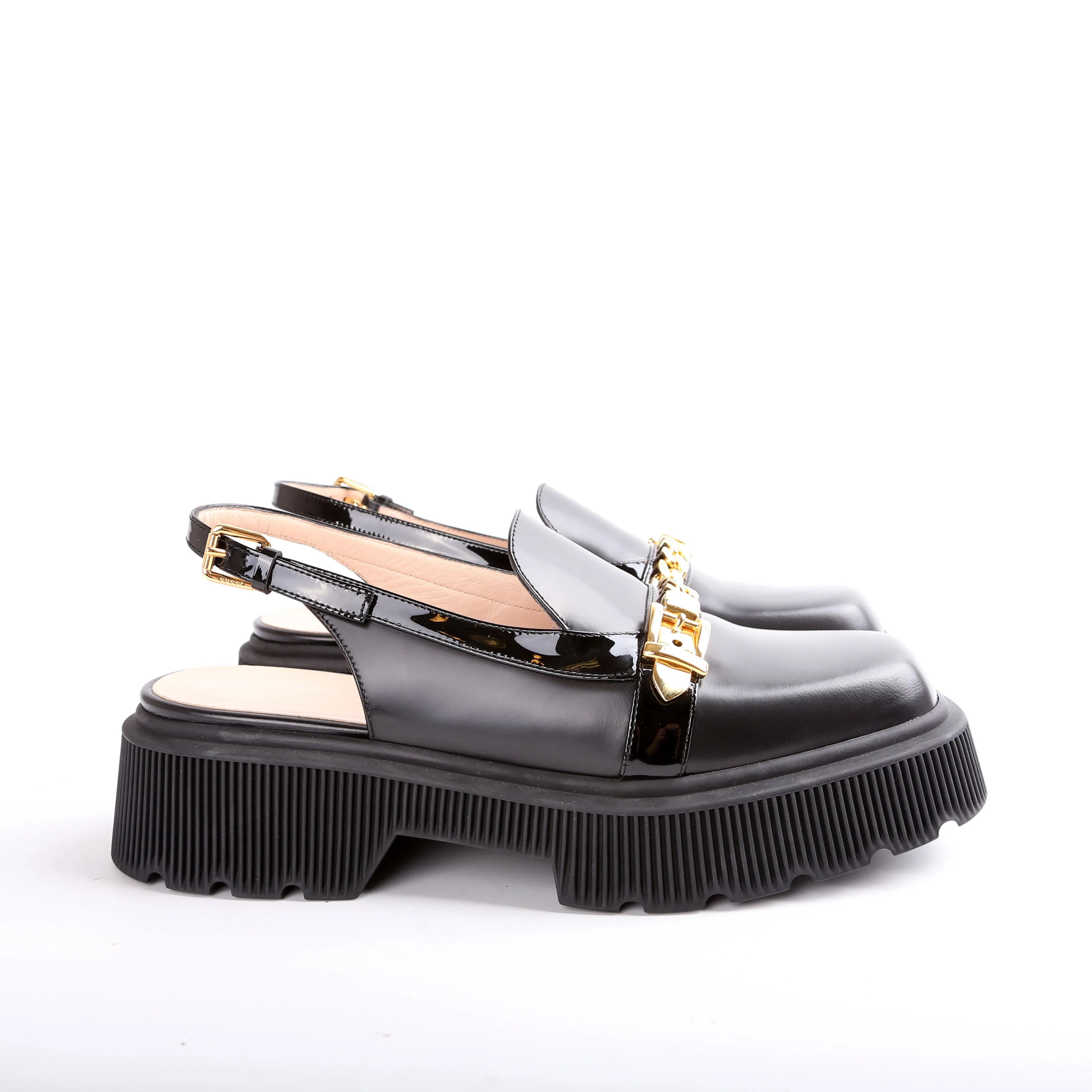 Calfskin Hundler Chain Slingback Loafers Size 40.5
