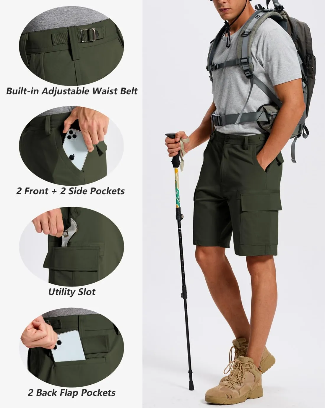 Cargo Shorts for Men ?C Mens Shorts Men Casual with 6 Pockets Summer Lightweight Outdoor Hiking Work Golf