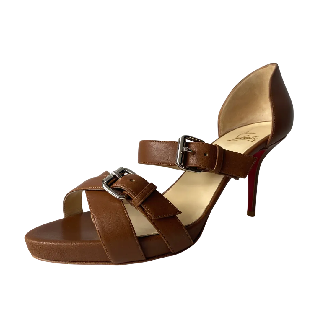 Christian Louboutin Atalanta 85 Cognac Calf Vip Sandals (Size 40.5)