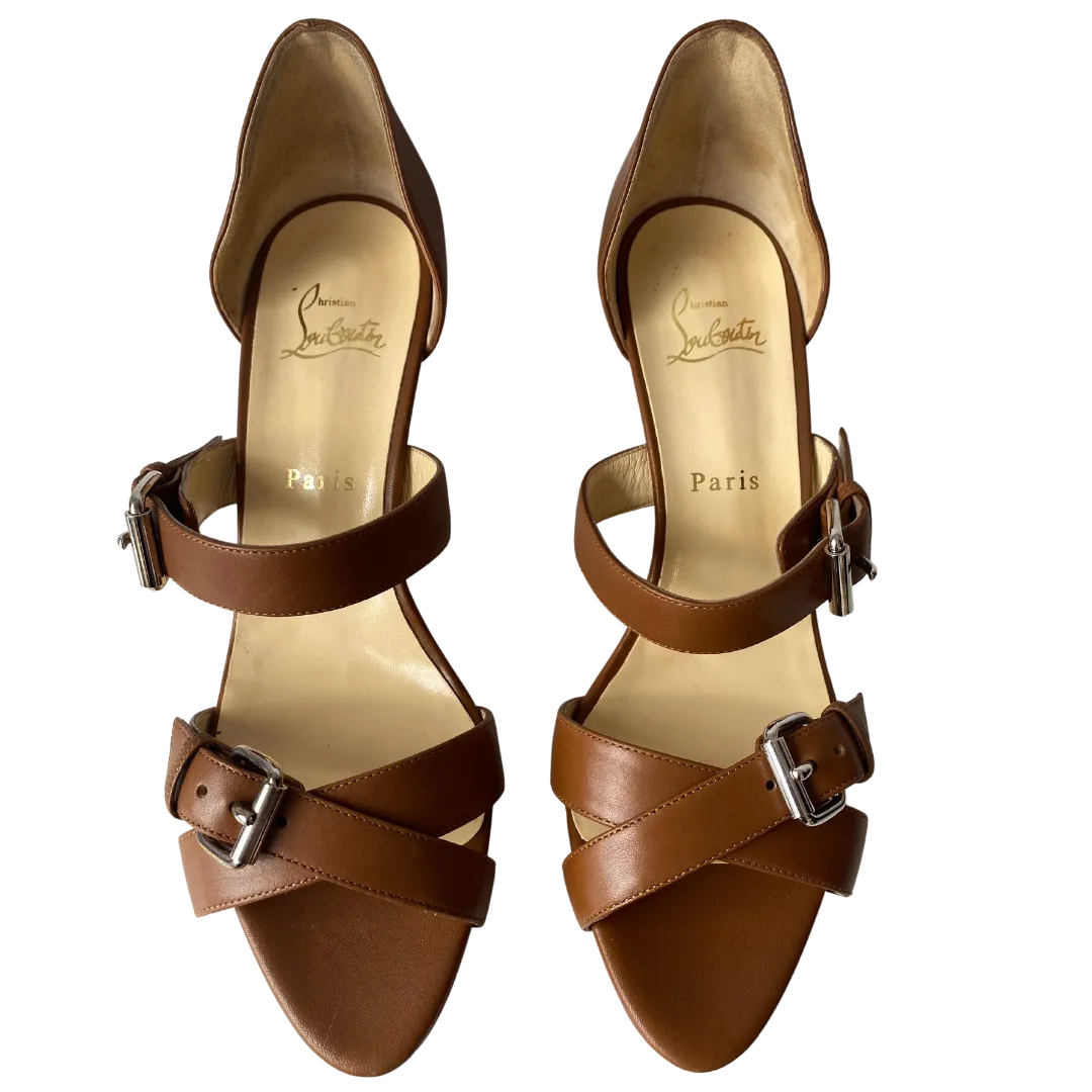 Christian Louboutin Atalanta 85 Cognac Calf Vip Sandals (Size 40.5)