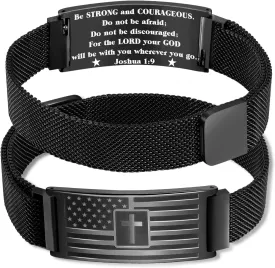 Flag Cross Bible Verse Bracelets for Men Inspirational Christian Wristbands Religious Gifts Adjustable Stainless Steel Bracelet