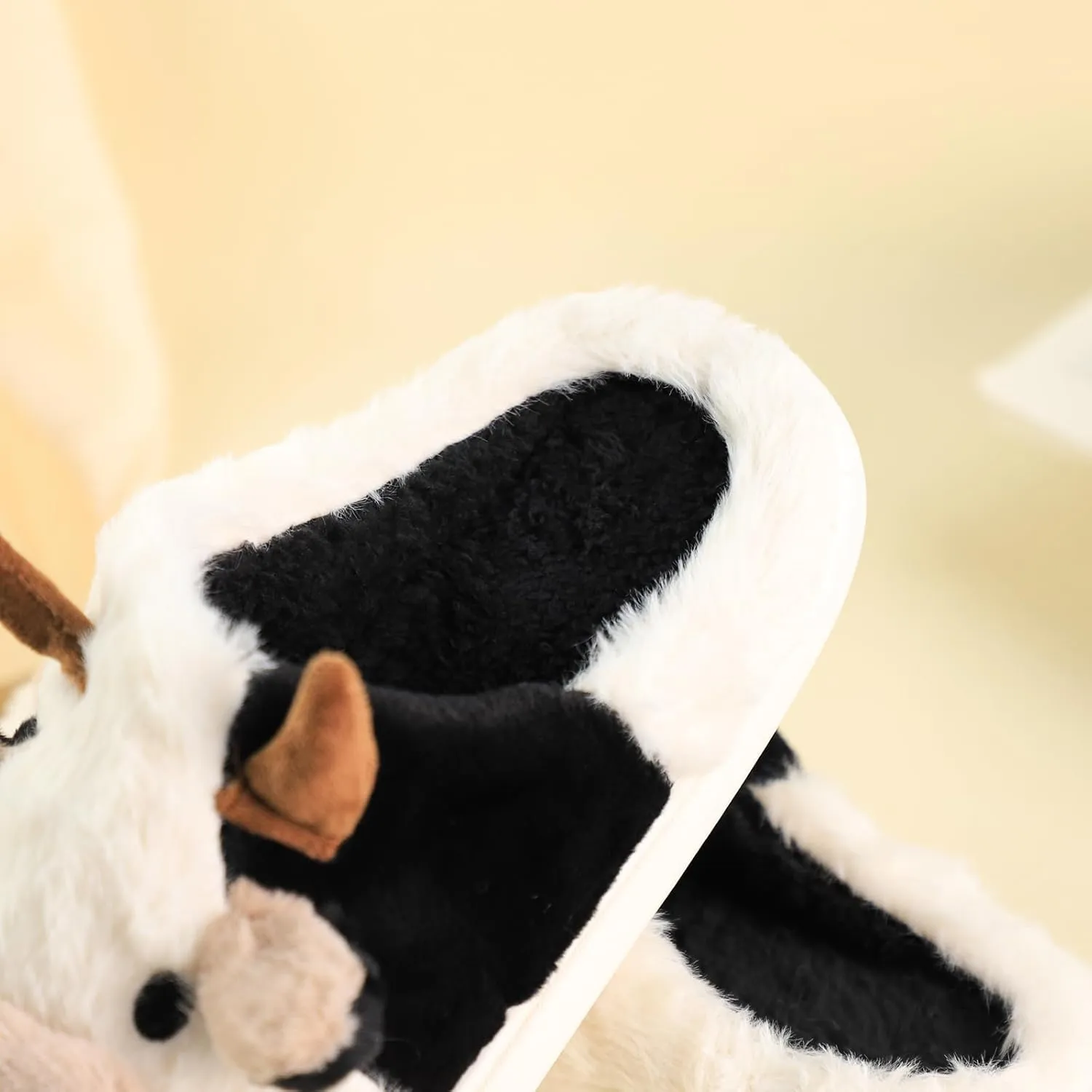Gaolinci Cartoon Cow Cotton Slippers, Winter Indoor Outdoor Slippers for Women