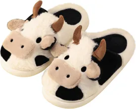 Gaolinci Cartoon Cow Cotton Slippers, Winter Indoor Outdoor Slippers for Women