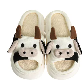 Gaolinci Cartoon Cow Cotton Slippers, Winter Indoor Outdoor Slippers for Women