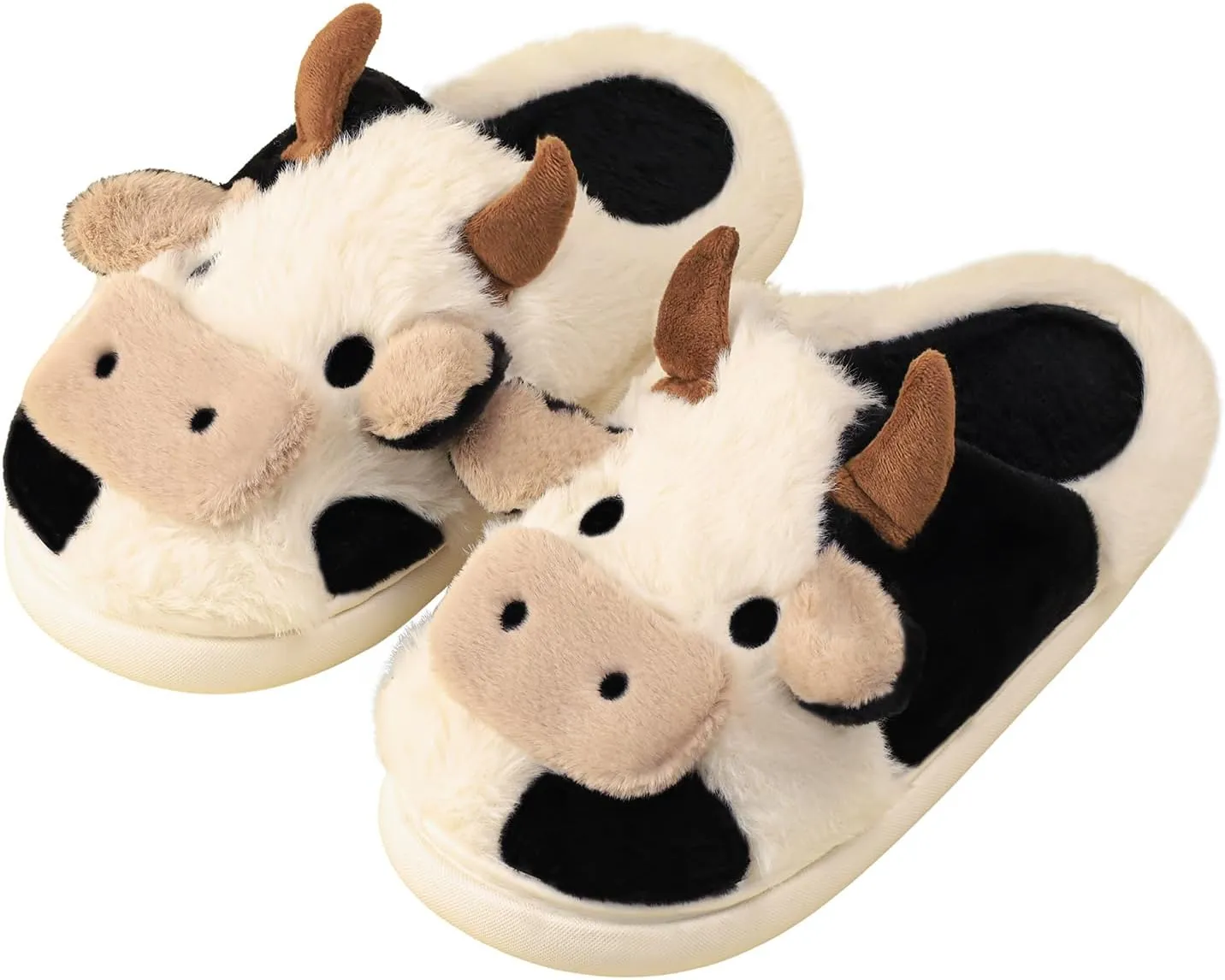 Gaolinci Cartoon Cow Cotton Slippers, Winter Indoor Outdoor Slippers for Women