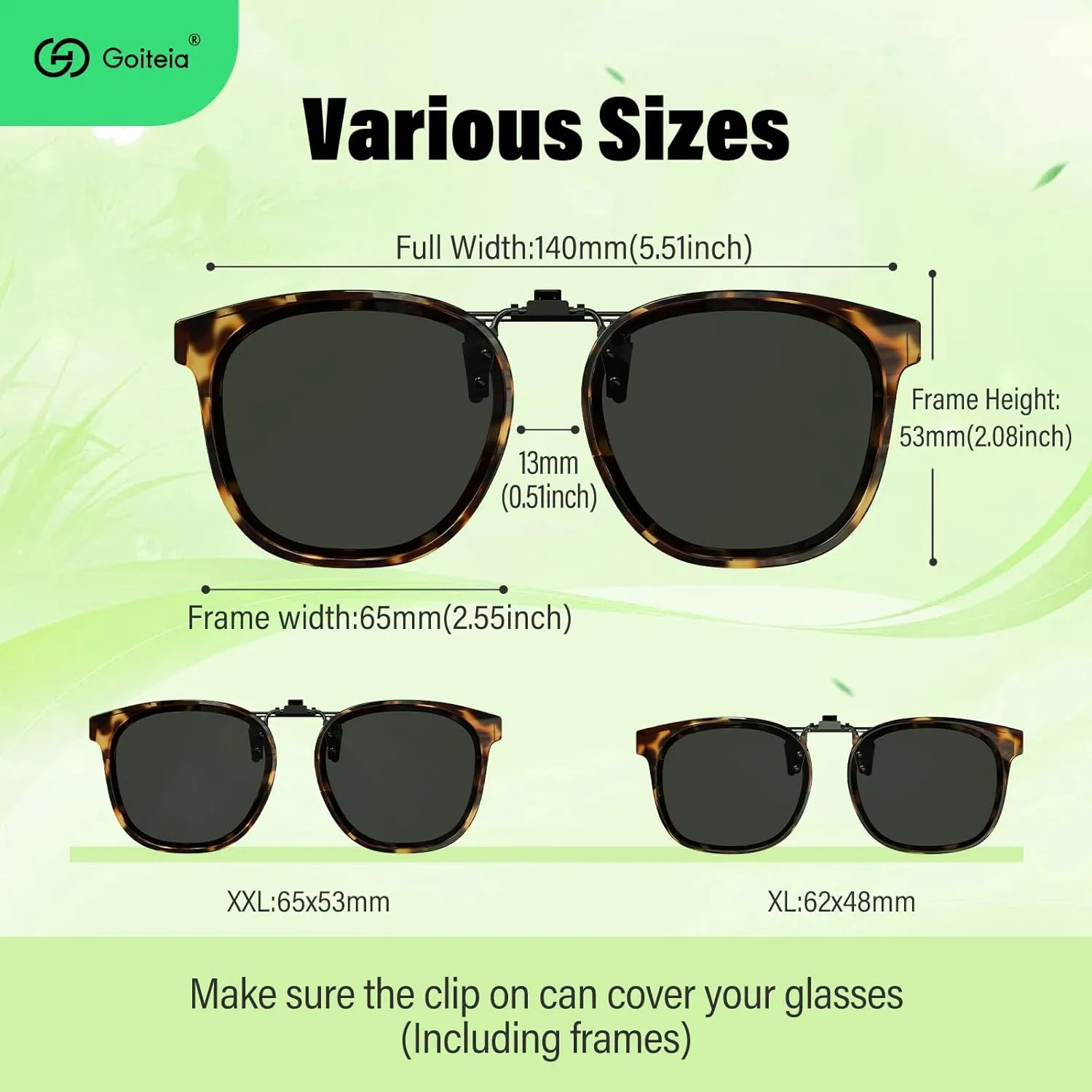 Goiteia Oversized Polarized Clip on Sunglasses over Prescription Glasses for Women Men, Round Stylish Framed Like Sunglasses