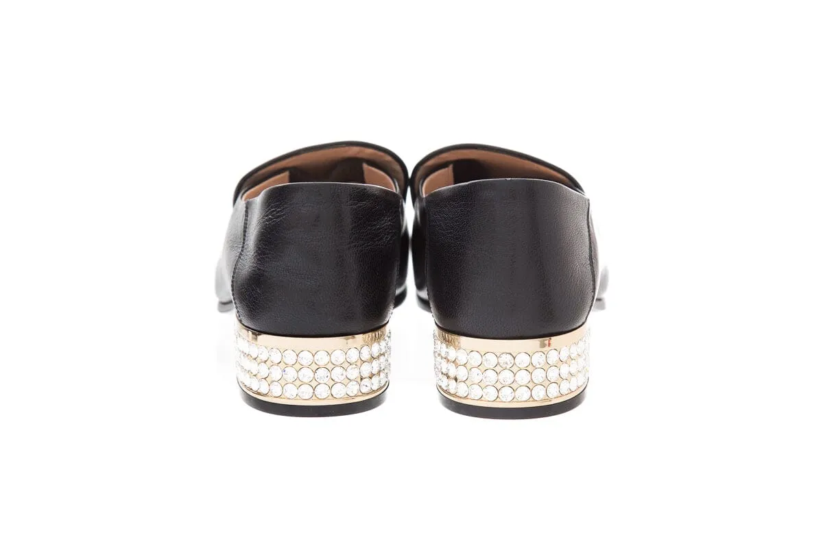 Gucci Black Horsebit & Rhinestone Detail Loafers SZ 41.5