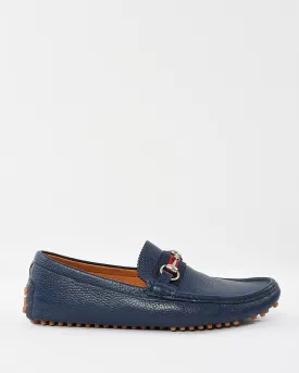 Gucci Navy Blue Soft Leather Horsebit Loafers - 8.5 MEN