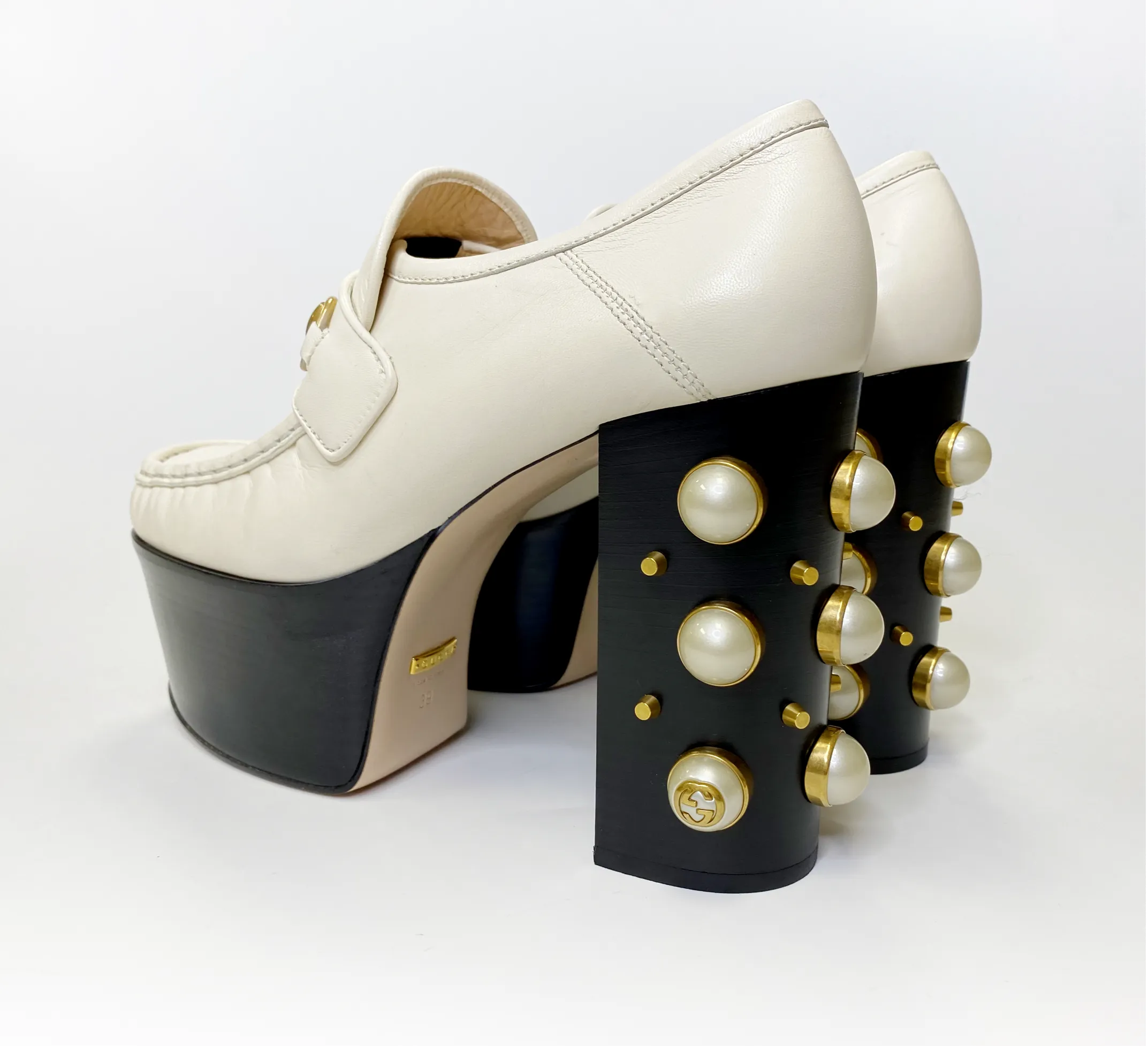 Gucci Vegas White Pearl Platform Loafers