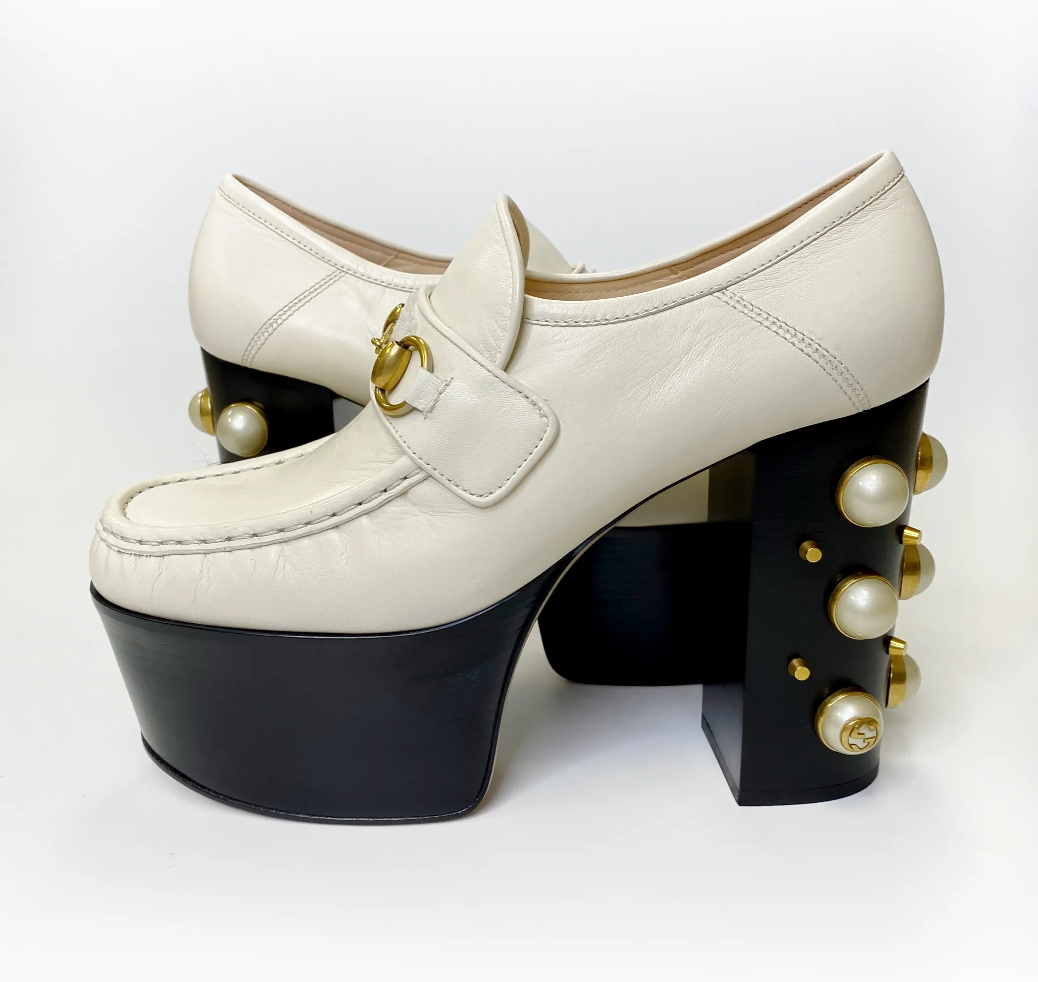 Gucci Vegas White Pearl Platform Loafers