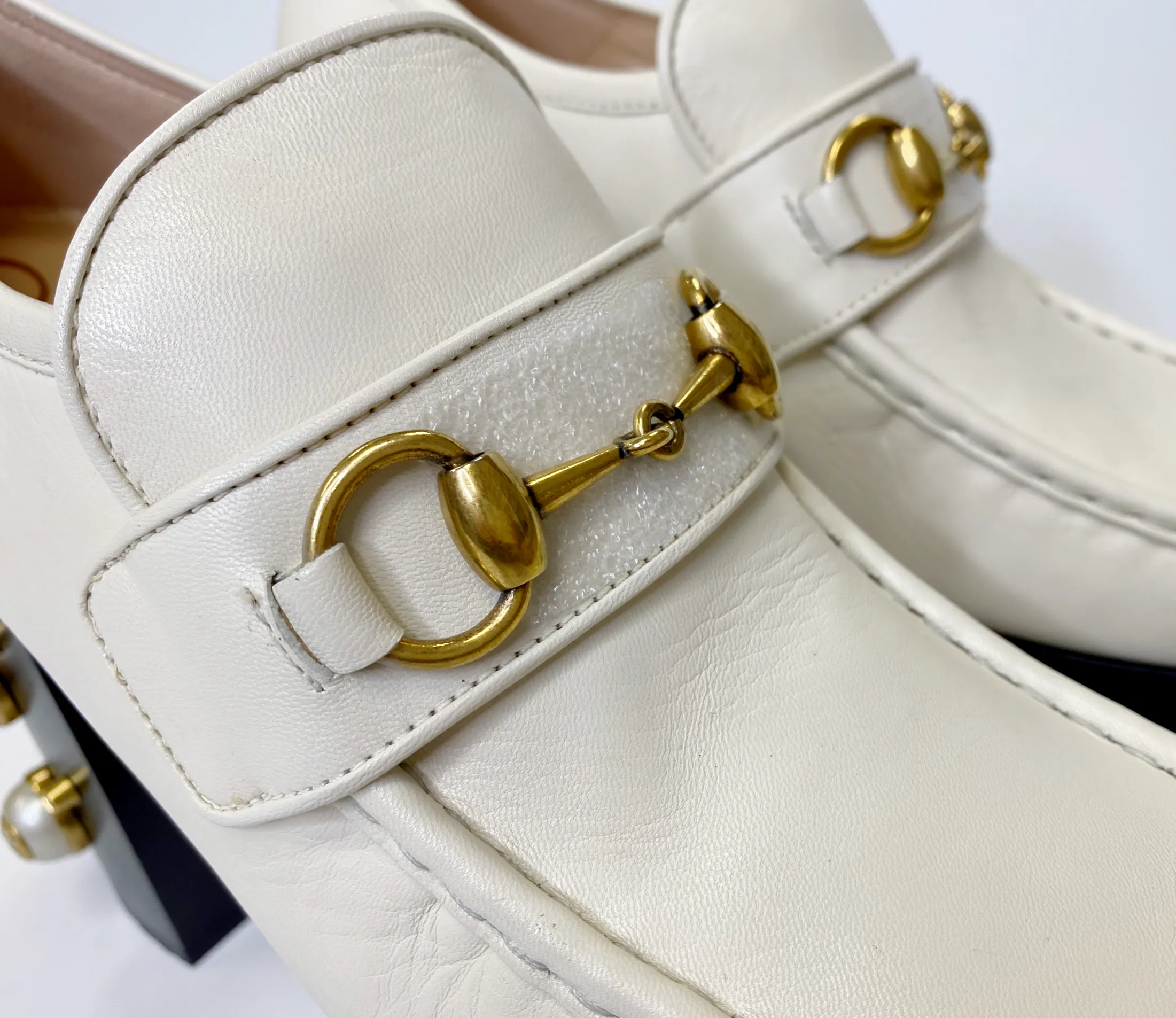 Gucci Vegas White Pearl Platform Loafers