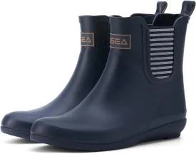 HISEA Rubber Rain Boots for Women Waterproof Chelsea Boots Short Ankle Rain Shoes Wedge Heel Anti-Slipping Rainboots for Ladies with Comfort Insole Lightweight Stylish Outdoor Work Booties, Size 6 Navy Blue