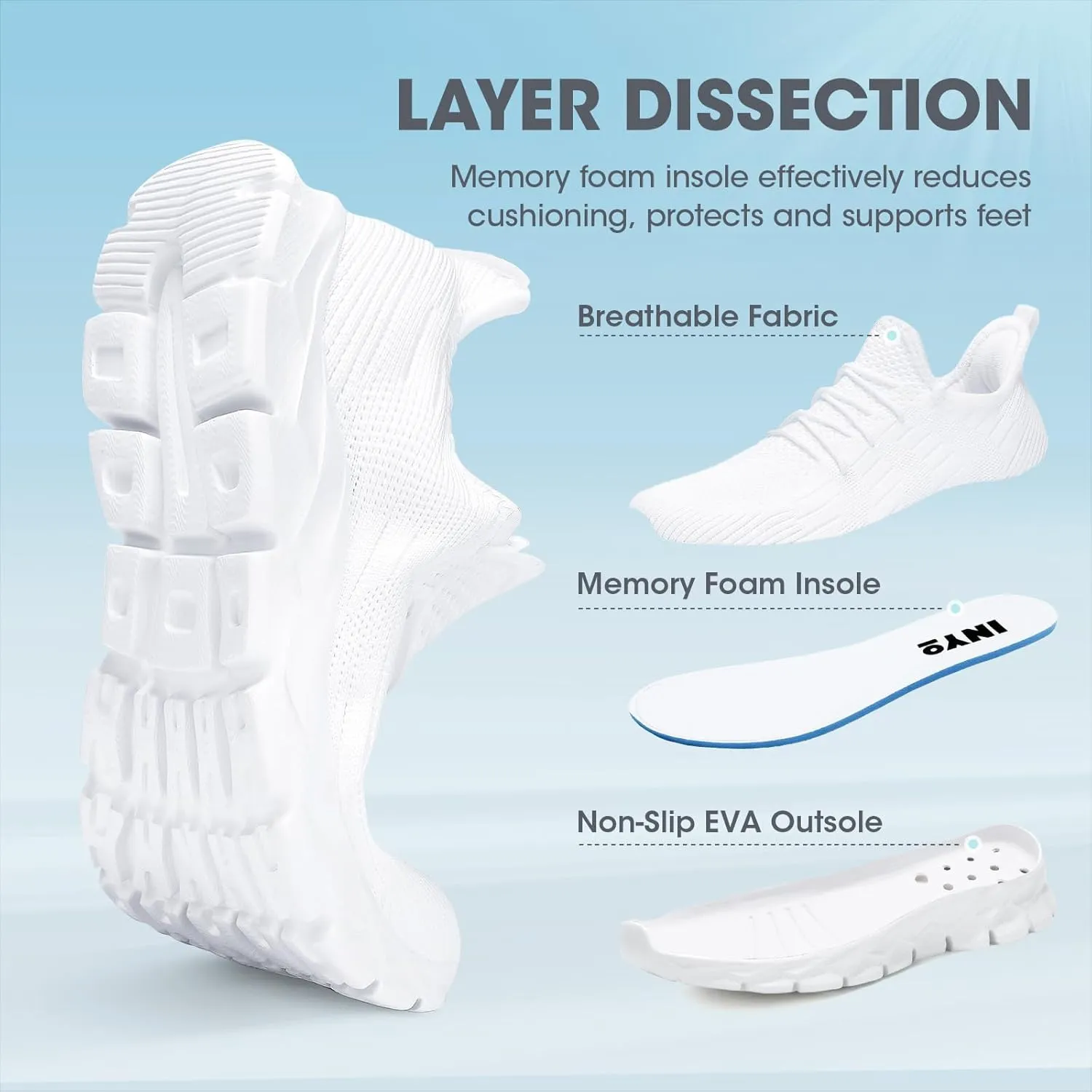 INYO Womens Tennis Shoes Casual Gym Workout Walking Shoes Lightweight Breathable Sneakers Non Slip Running Shoes for Women