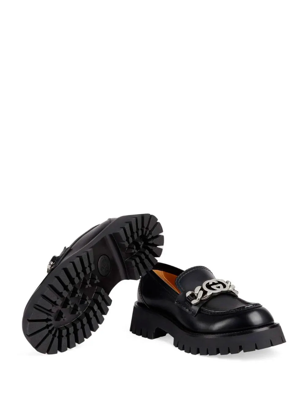 Logo-chain leather loafers