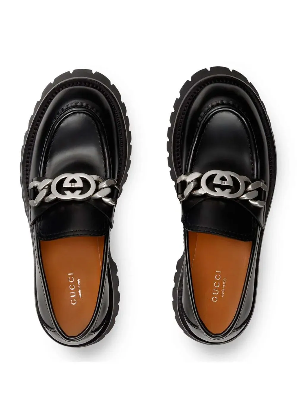 Logo-chain leather loafers