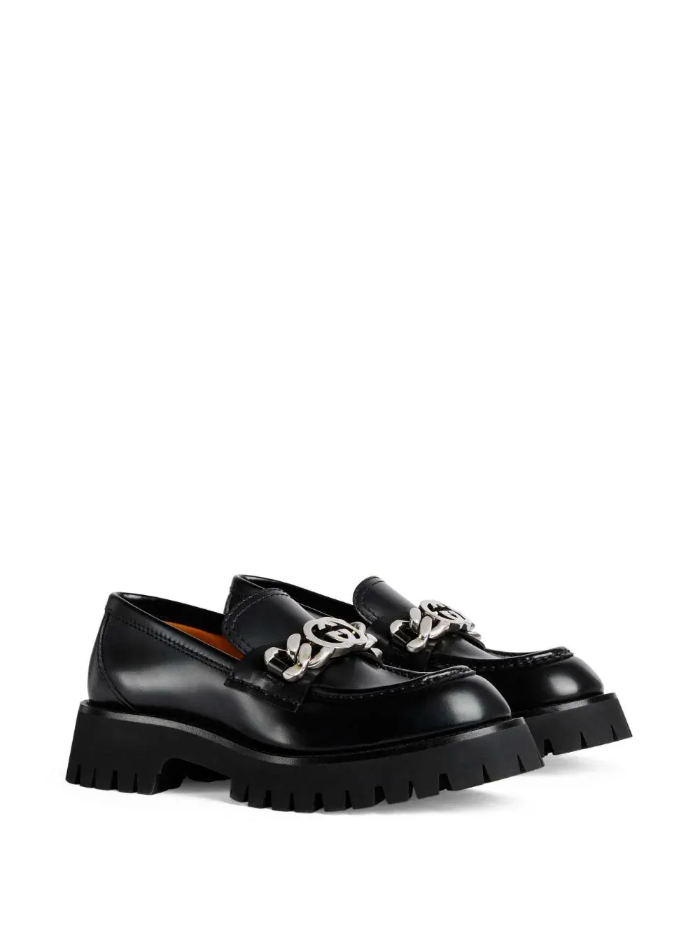 Logo-chain leather loafers