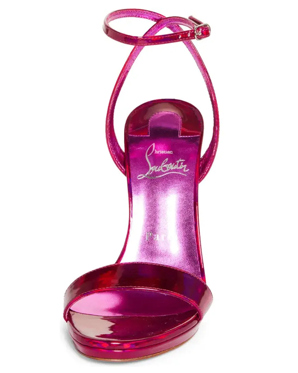 Loubigirl 100 Sandal in Patent Psychic Fuxia