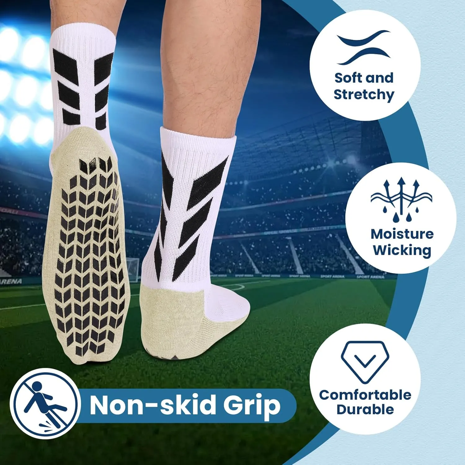 MENDENG Grip Socks Soccer Men Youth Non Slip Grippy Socks for Men Non Skid Football Hospital Anti Slip Athletic Socks