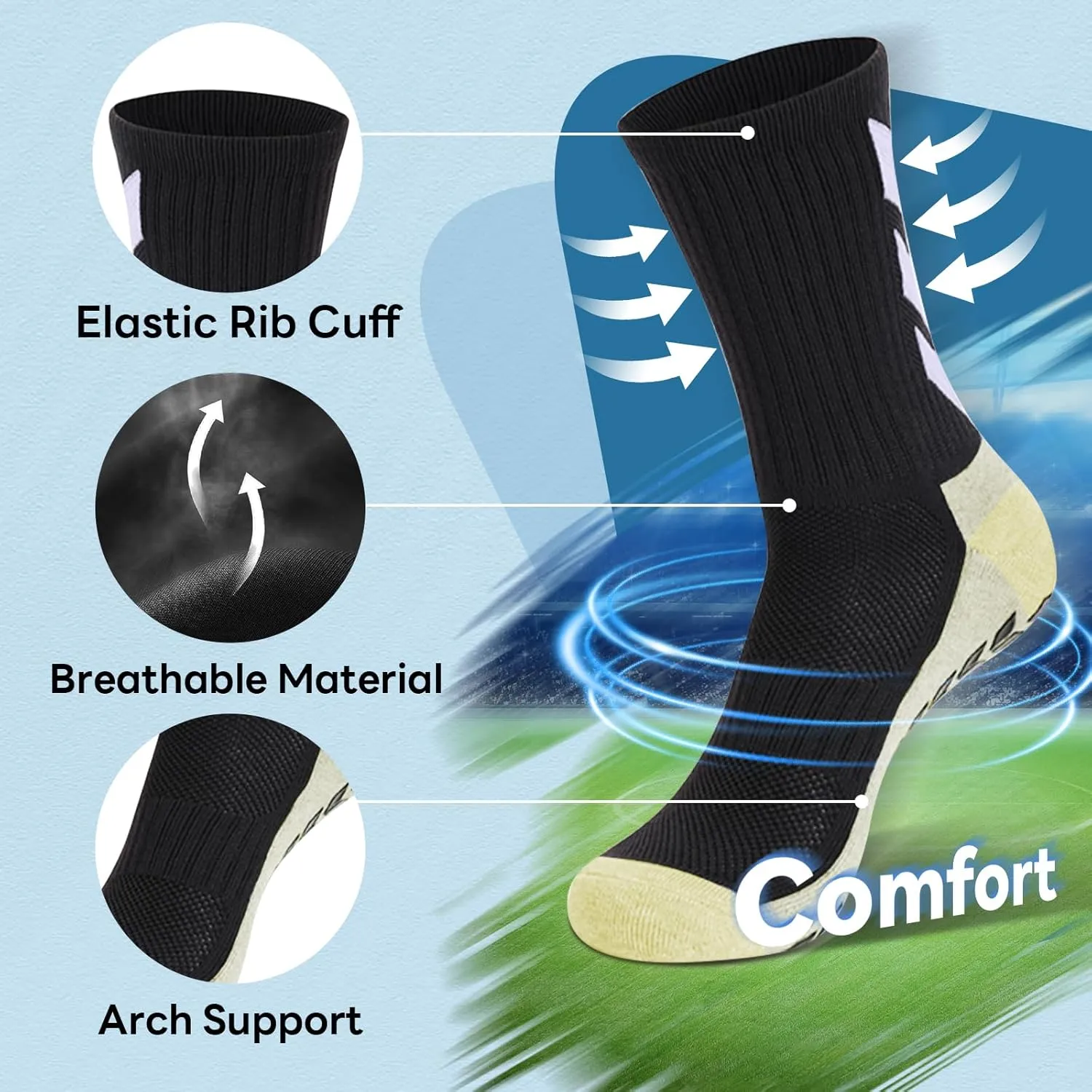 MENDENG Grip Socks Soccer Men Youth Non Slip Grippy Socks for Men Non Skid Football Hospital Anti Slip Athletic Socks