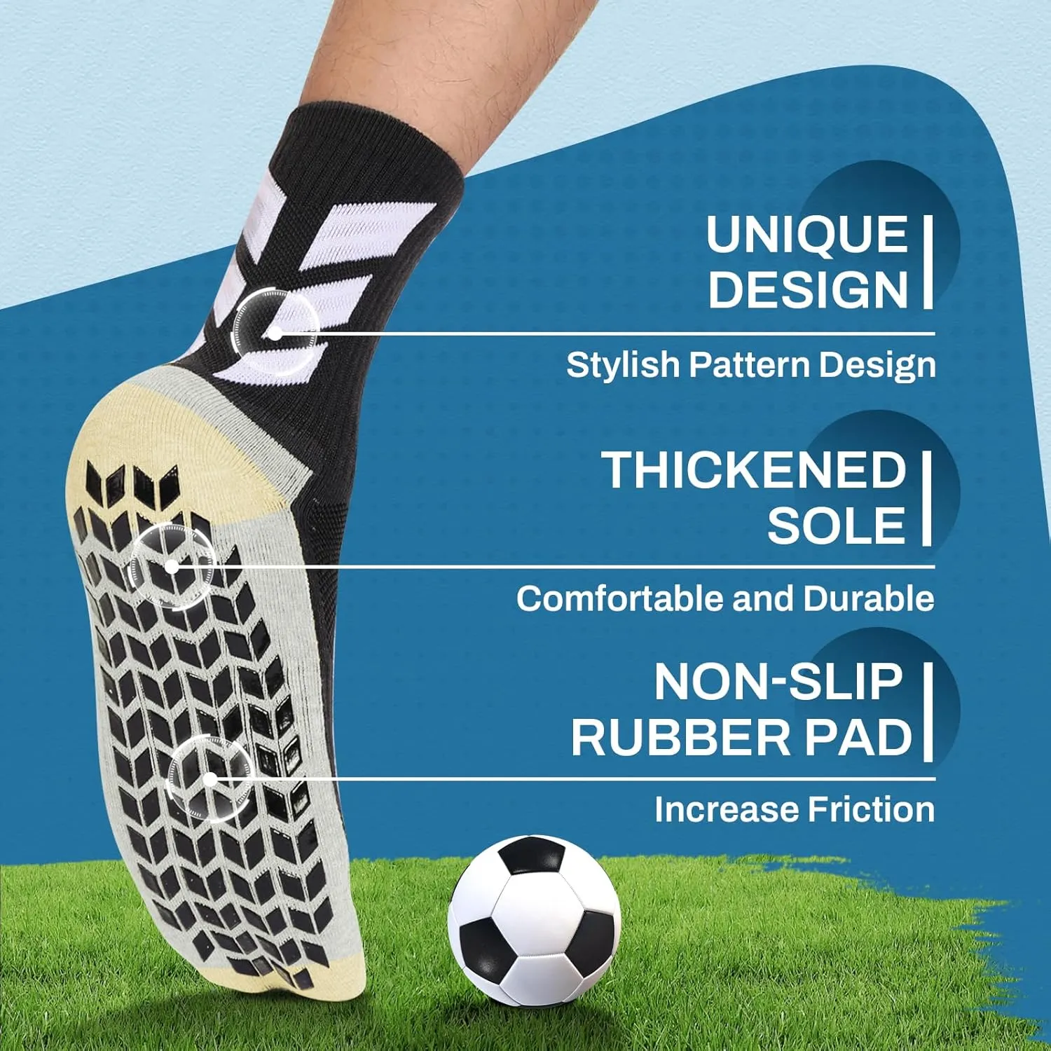 MENDENG Grip Socks Soccer Men Youth Non Slip Grippy Socks for Men Non Skid Football Hospital Anti Slip Athletic Socks