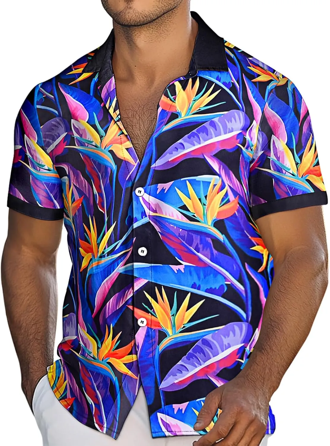 Men's Hawaiian Printed Short Sleeve Shirts Tropical Floral Button Down Aloha Holiday Shirt Vacation Casual Beach Clothings