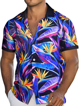 Men's Hawaiian Printed Short Sleeve Shirts Tropical Floral Button Down Aloha Holiday Shirt Vacation Casual Beach Clothings