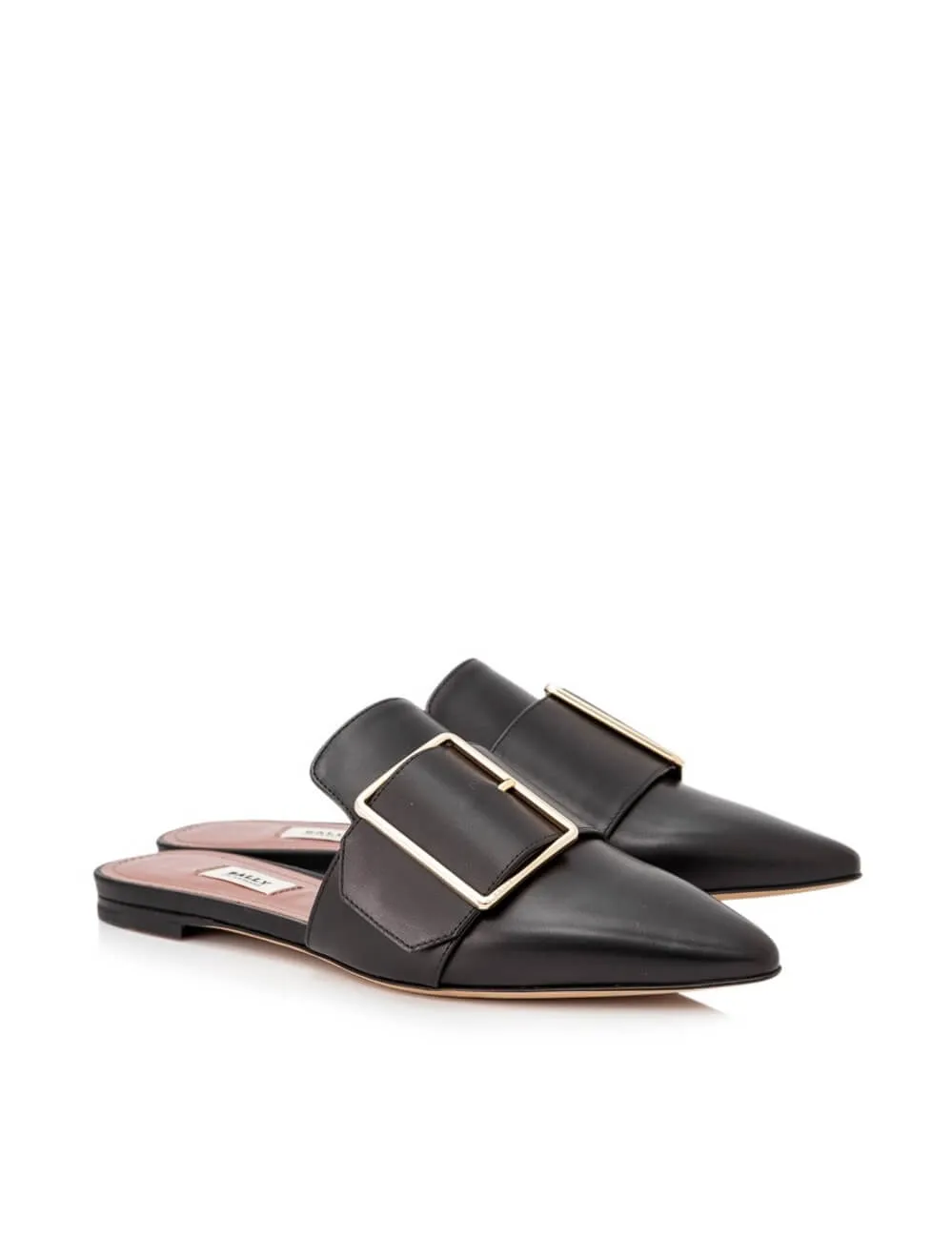 NEW Bally Hamelin Women's 6221172 Black Leather Buckled Mules US 7 MSRP $630