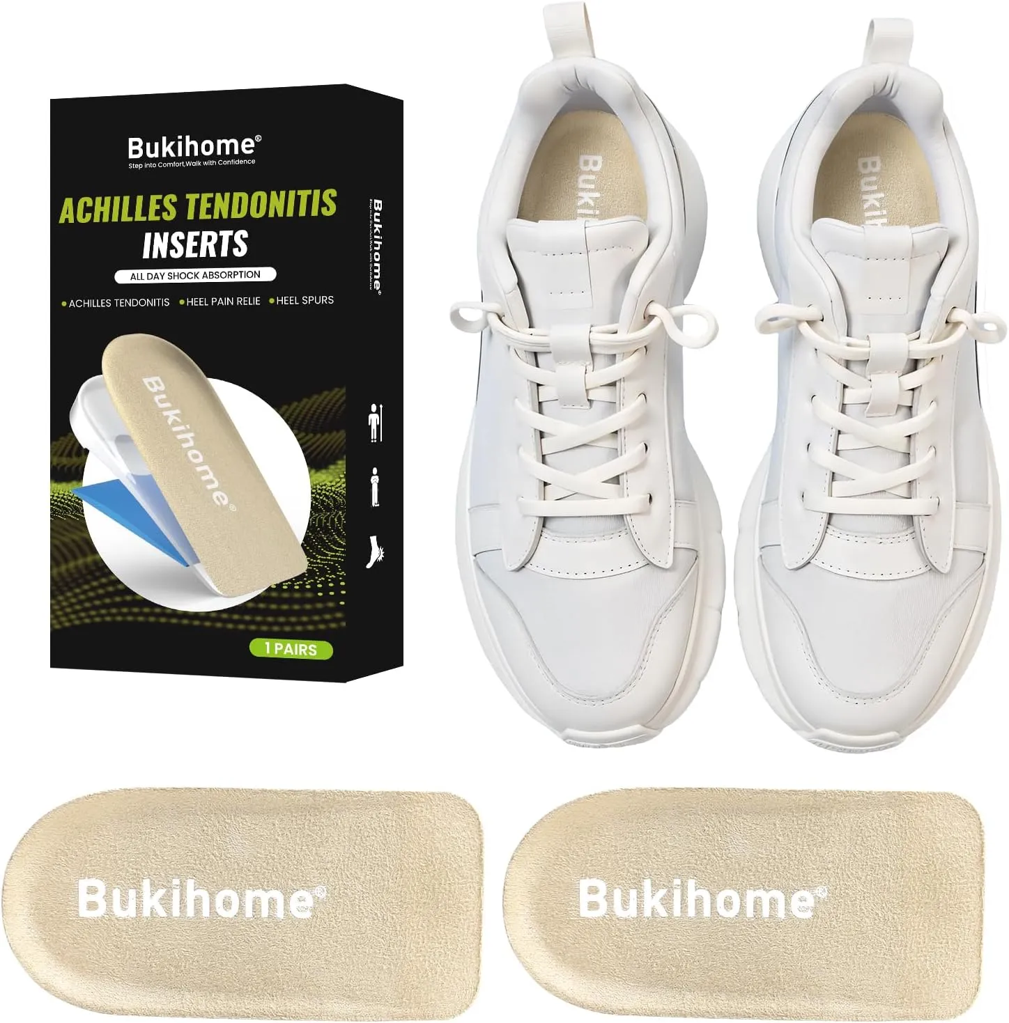 Plantar Fasciitis Insoles - Height Increase Insoles for Achilles Tendonitis Heel Lifts Cushions for Heel Pain Relief Heel Cups for Men Heel Lift Inserts for Support and Cushion, Heel Wedge Inserts, L