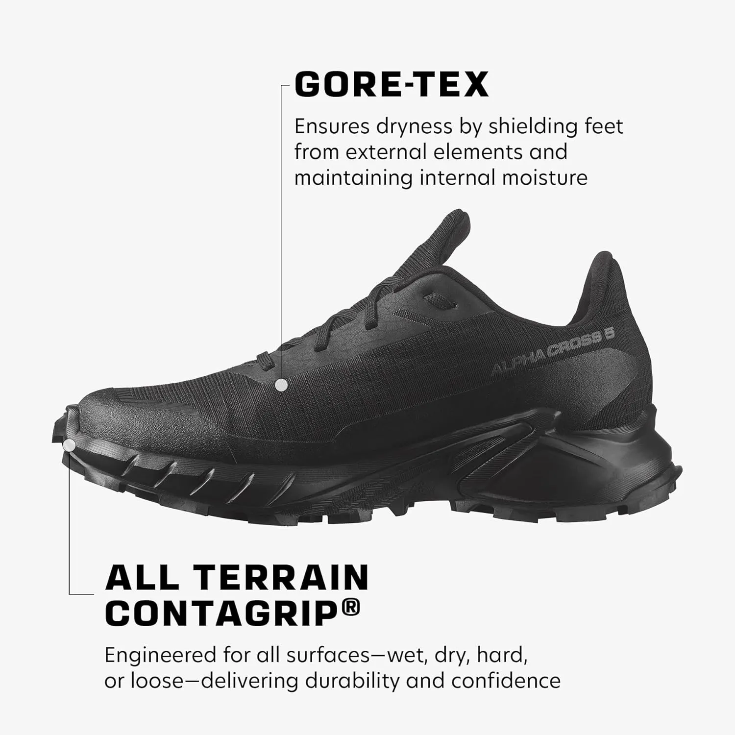Salomon Womens Alphacross 5 Gore-Tex, Waterproof Trail Running Shoes