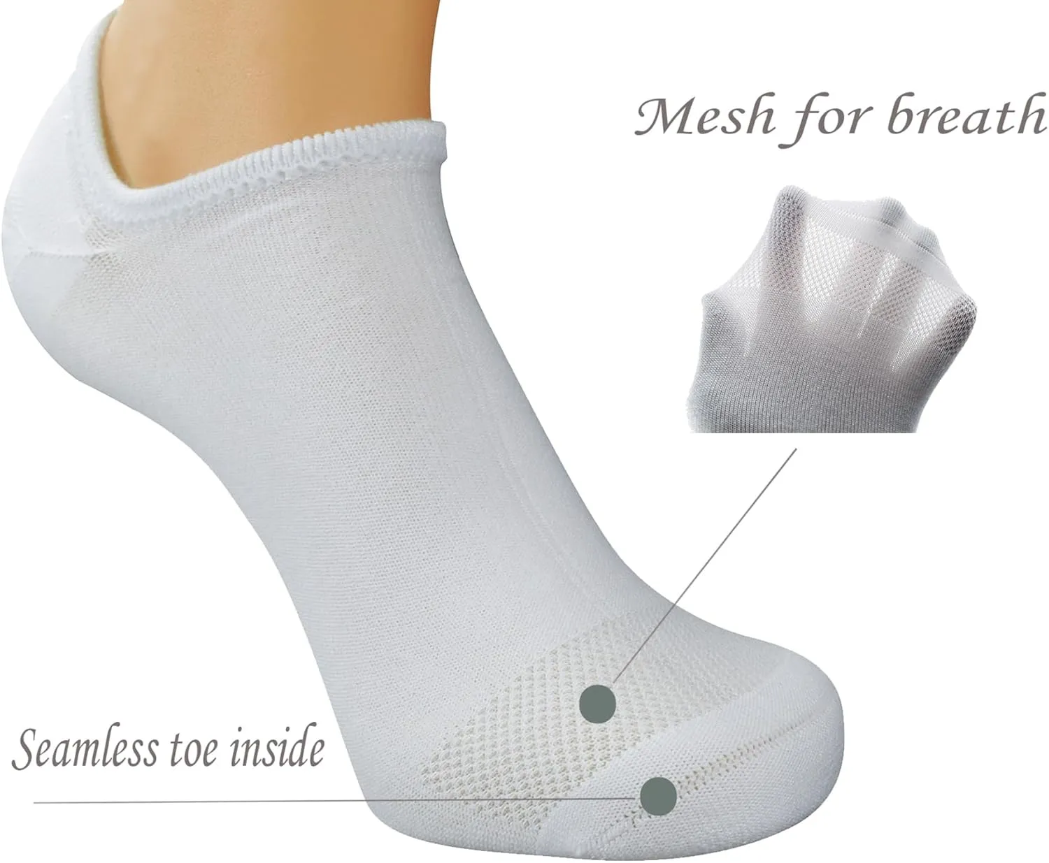 Yomandamor Men's 5 Pairs No Show Socks With Seamless Toe and Grip Heel